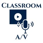 Classroom AV with image of mic and tv with play button