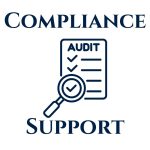 Compliance Support with image of paper that says audit and has a magnifying glass
