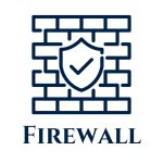 Firewall with icon of brick wall with a shield on it