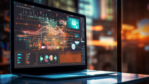 laptop with lots of data on it