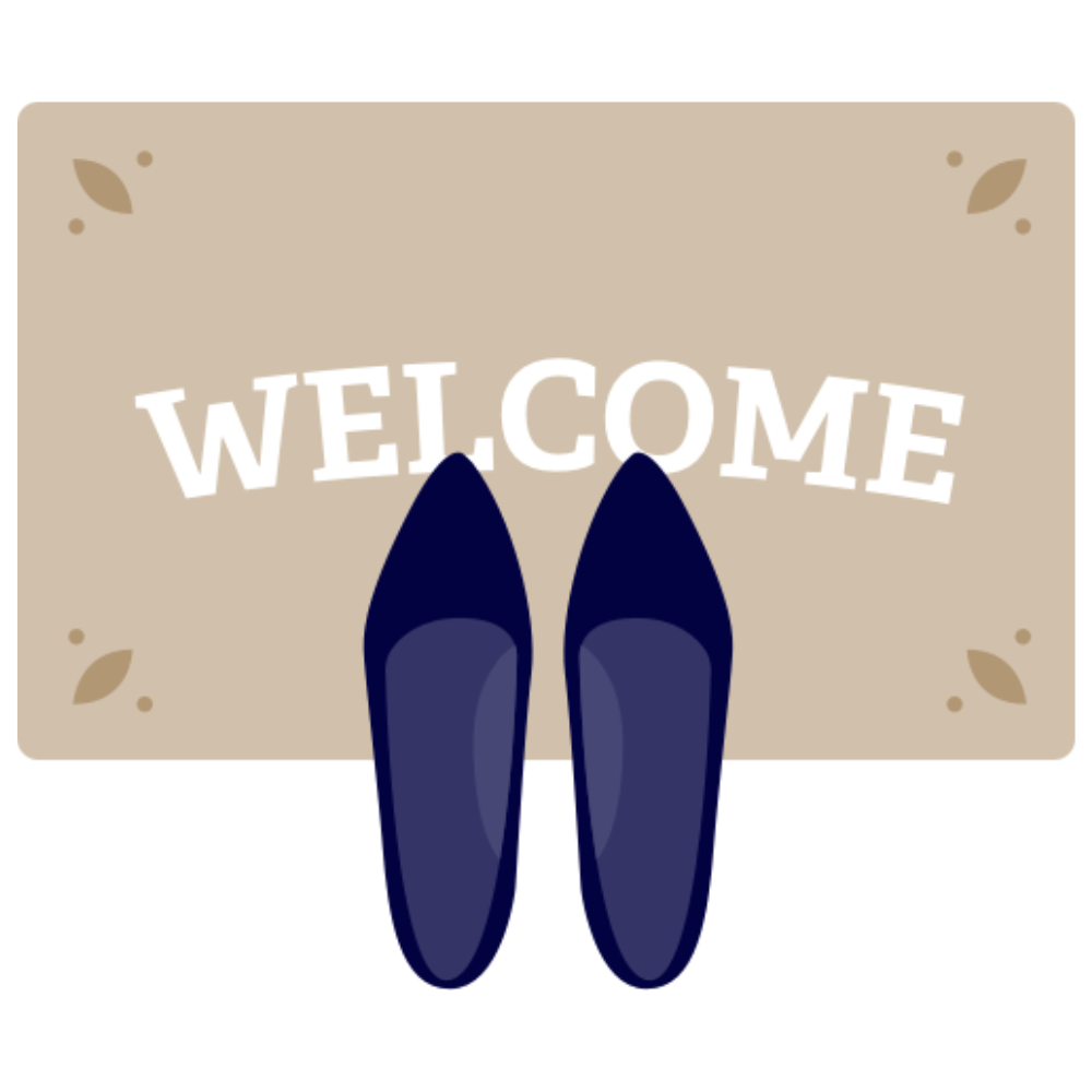 A pair of shoes over a welcome mat