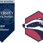 URI DIPP Facilitator badge and mascot logo on navy and red background