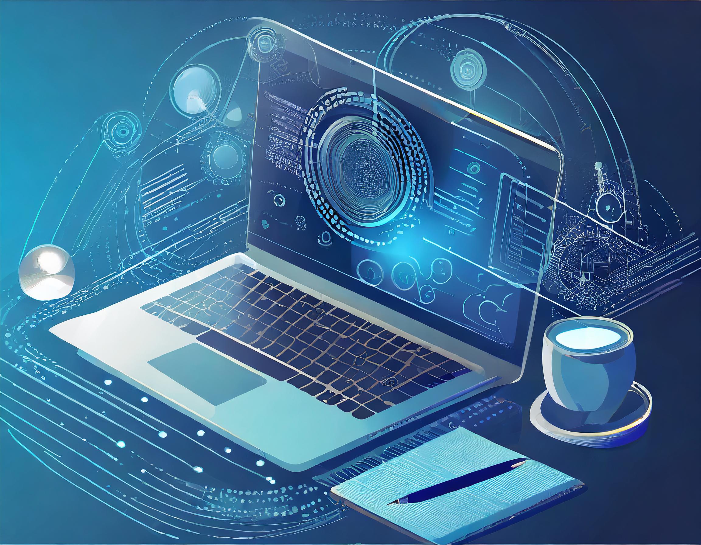 Tech Background Image By Firefly with Laptop and Coffee Mug Scene