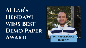 ai lab's hendawi wins best demo paper award with image of dr hendawi