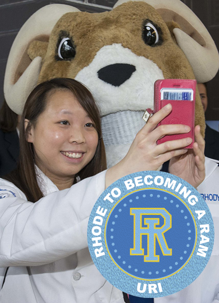 A student taking a selfie with Rhody