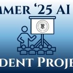 Summer '25 AI Lab Student Projects with icon of person presenting to people and IACR logo on the board