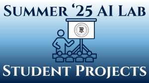 Summer '25 AI Lab Student Projects with icon of person presenting to people and IACR logo on the board